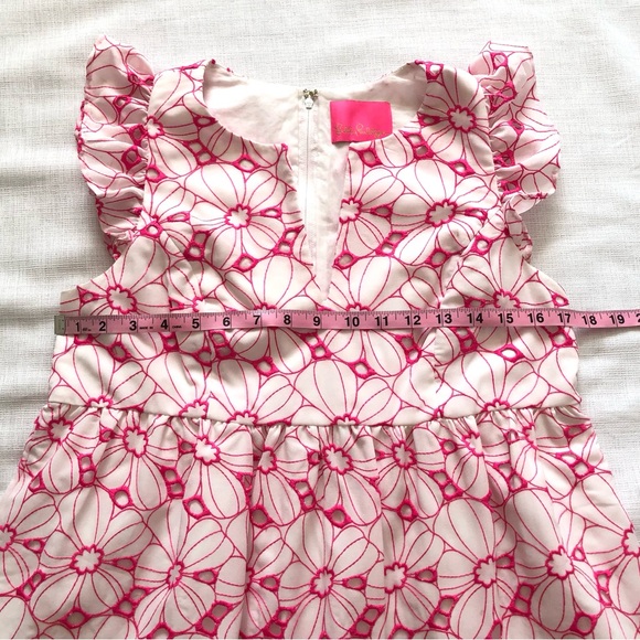 Lilly Pulitzer Keila Hot Pink White Floral Botanical Eyelet Tiered Dress Size 6 - Picture 10 of 11